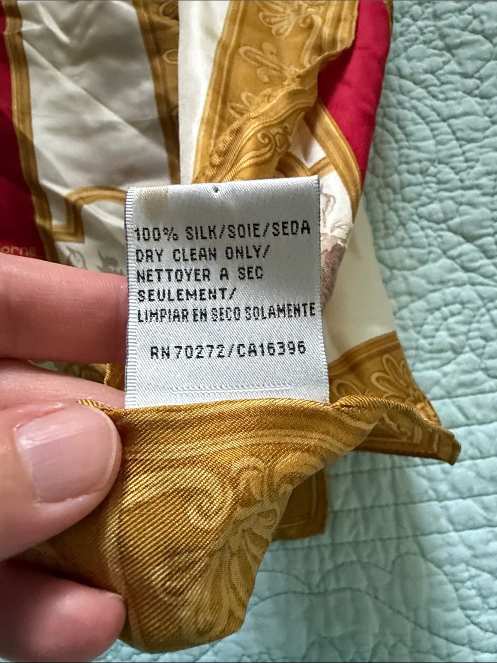 Liz Claiborne Red, Blue & Gold Floral Silk Scarf